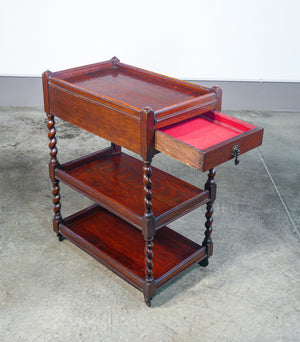 etagere francese legno rovere tavolino carrello 3 ripiani cassetto 1800 antico