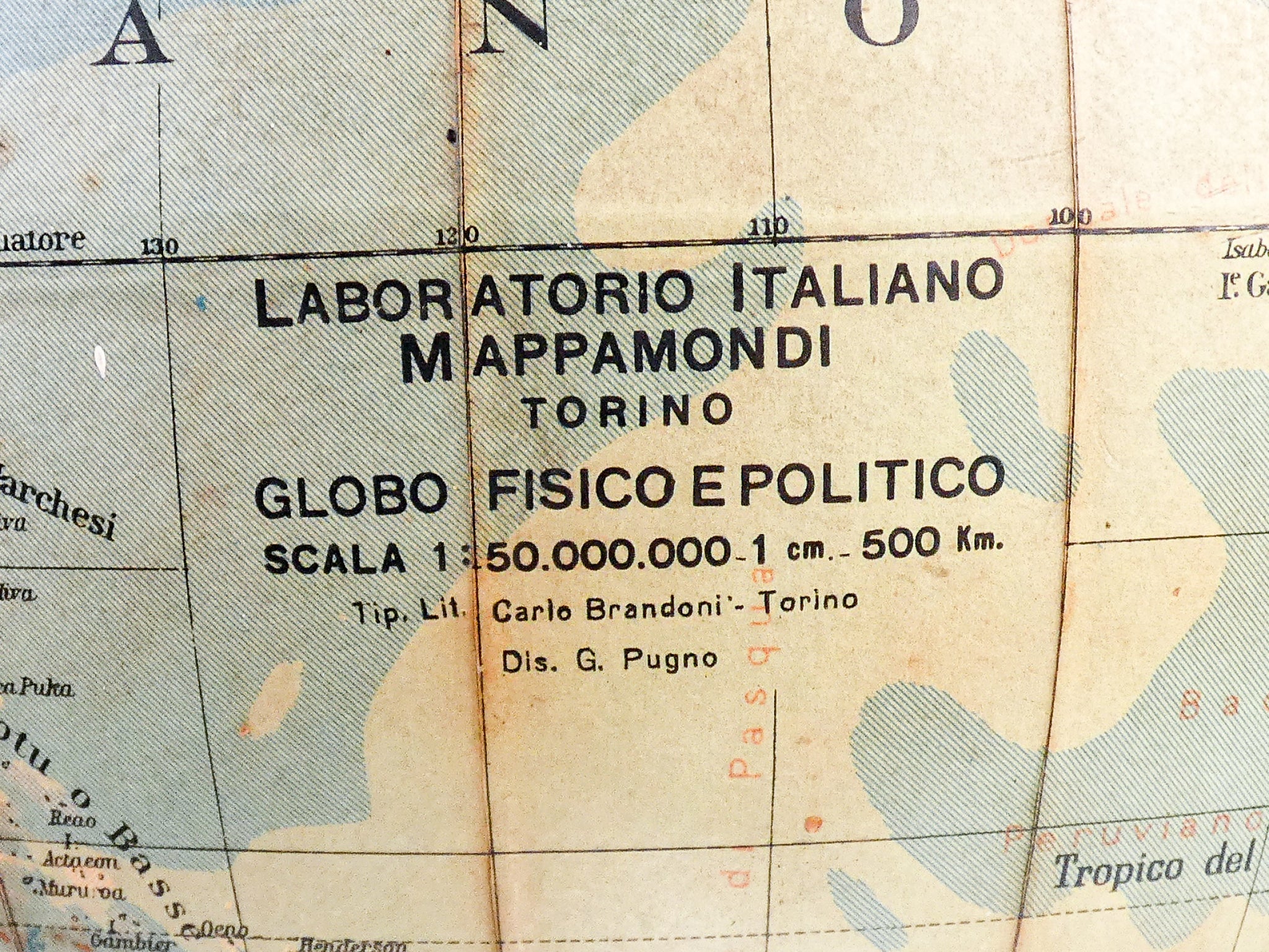 globo terrestre laboratorio italiano mappamondi torino epoca 1950 cartografia