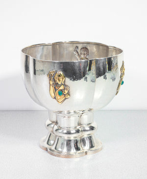grande coppa vaso centrotavola argento 925 bassorilievo dorato francia 1900