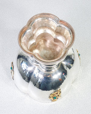 grande coppa vaso centrotavola argento 925 bassorilievo dorato francia 1900