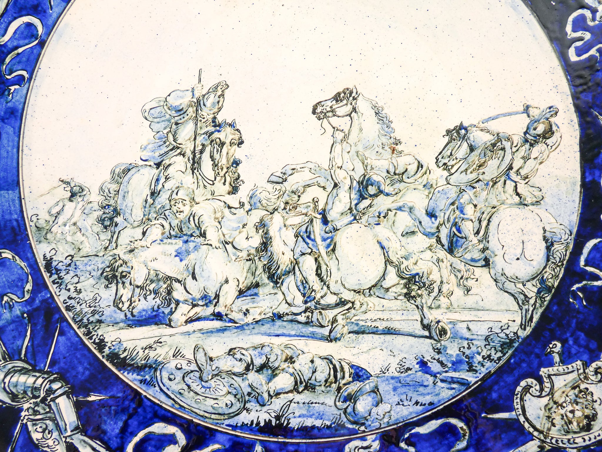 grande piatto maiolica dipinta battaglia istoriato savona p villa epoca 1886