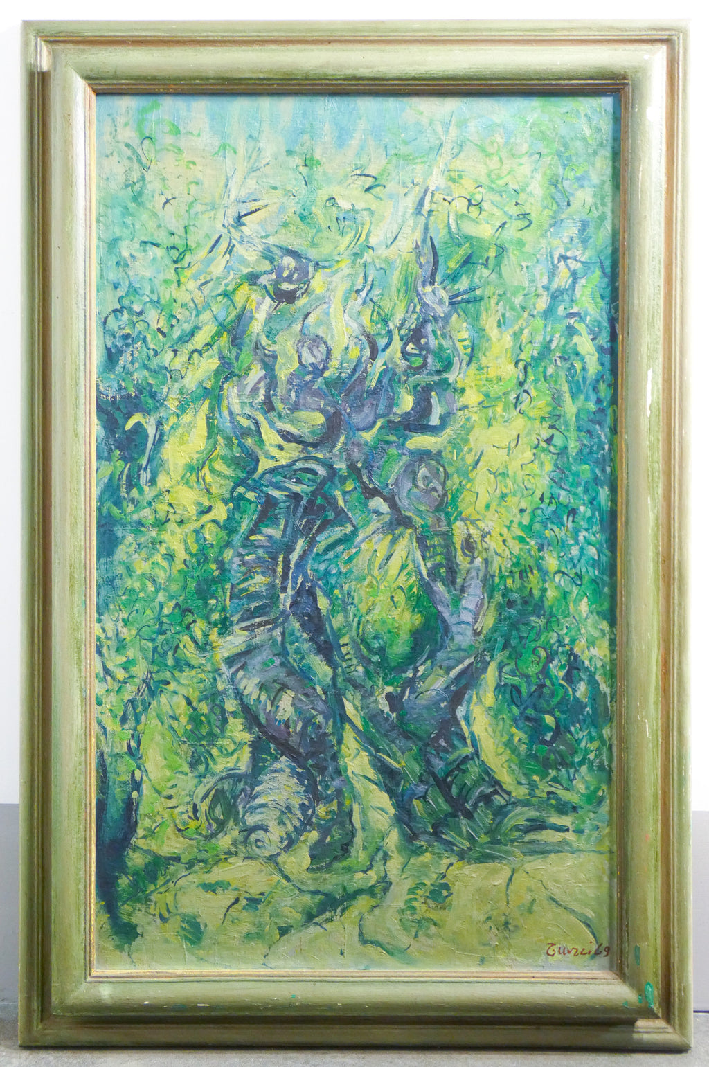 grande quadro astratto dipinto olio tela firmato epoca 1969 italia bosco 
