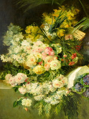 grande quadro natura morta firmata marguerite brun dipinto olio tela epoca 1800