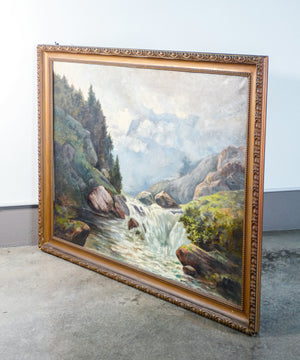 grande quadro paesaggio montagna torrente dipinto olio tela firmato c bruno