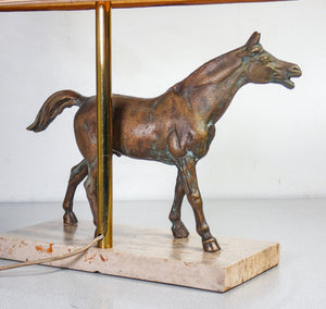 lampada da tavolo art deco scultura cavallo bronzo abat jour travertino epoca