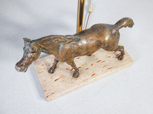 lampada da tavolo art deco scultura cavallo bronzo abat jour travertino epoca
