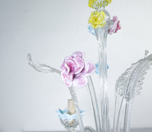 lampada tavolo vetro soffiato murano fiori foglie blown glass venice table lamp 