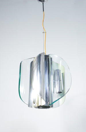 lampadario design italiano attr fontanaarte vetro metallo cromato vintage 1970