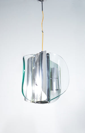 lampadario design italiano attr fontanaarte vetro metallo cromato vintage 1970