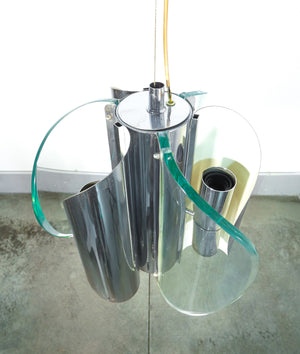 lampadario design italiano attr fontanaarte vetro metallo cromato vintage 1970