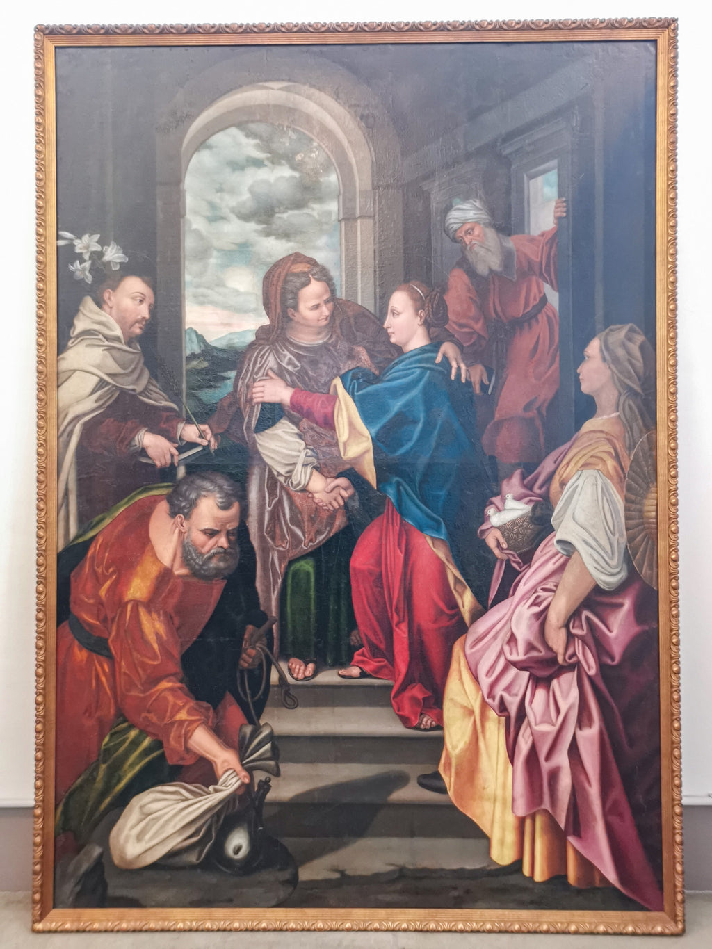 monumentale dipinto 1500 visitazione maria xvi sec quadro olio tela antico