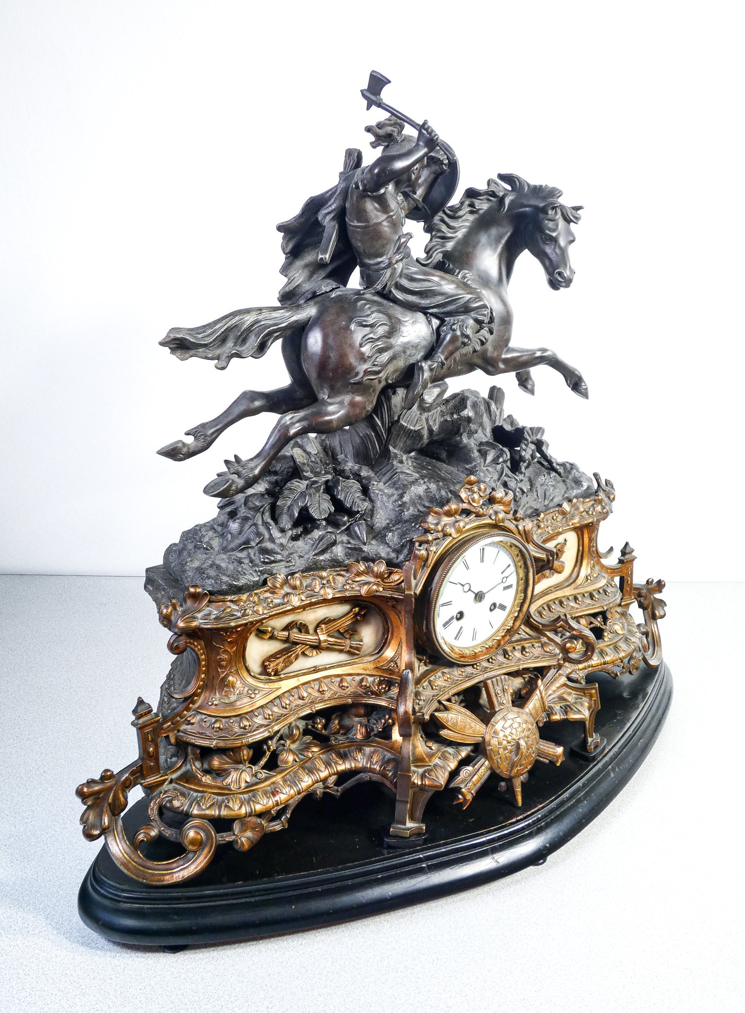 orologio pendolo japy freres 1800 scultura cavaliere bronzo suoneria parigina