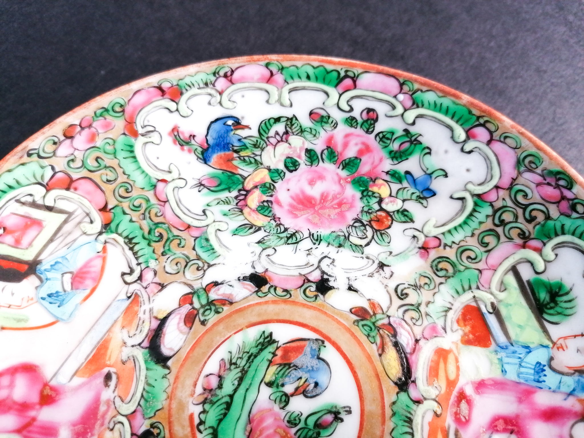 piattino porcellana cina famille rose dipinta smaltata epoca 800 piatto antico 1
