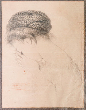 piccolo ritratto ragazza donna disegno quadro matita carta dipinto epoca 1900