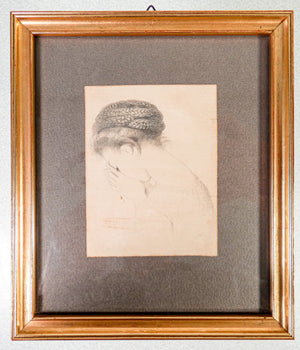 piccolo ritratto ragazza donna disegno quadro matita carta dipinto epoca 1900