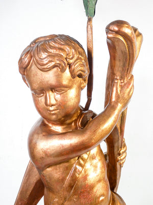 putto candeliere candelabro statua scultura legno dorato epoca 1700 antico