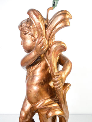 putto candeliere candelabro statua scultura legno dorato epoca 1700 antico