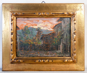 quadro attr guido cinotti dipinto olio tavola epoca 1900 paesaggio cortile