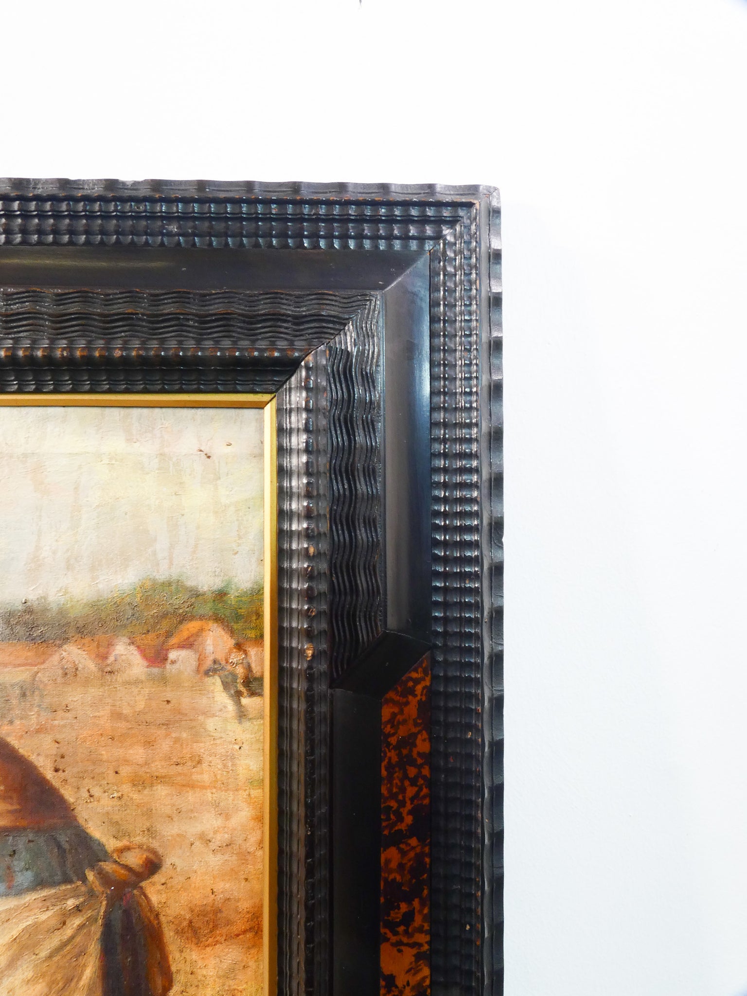 quadro copia spigolatrici jean millet dipinto olio tela cornice guilloche antico