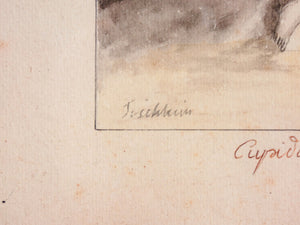 quadro cupido ninfe telemaco dipinto acquerello carta francia 800 firmato antico