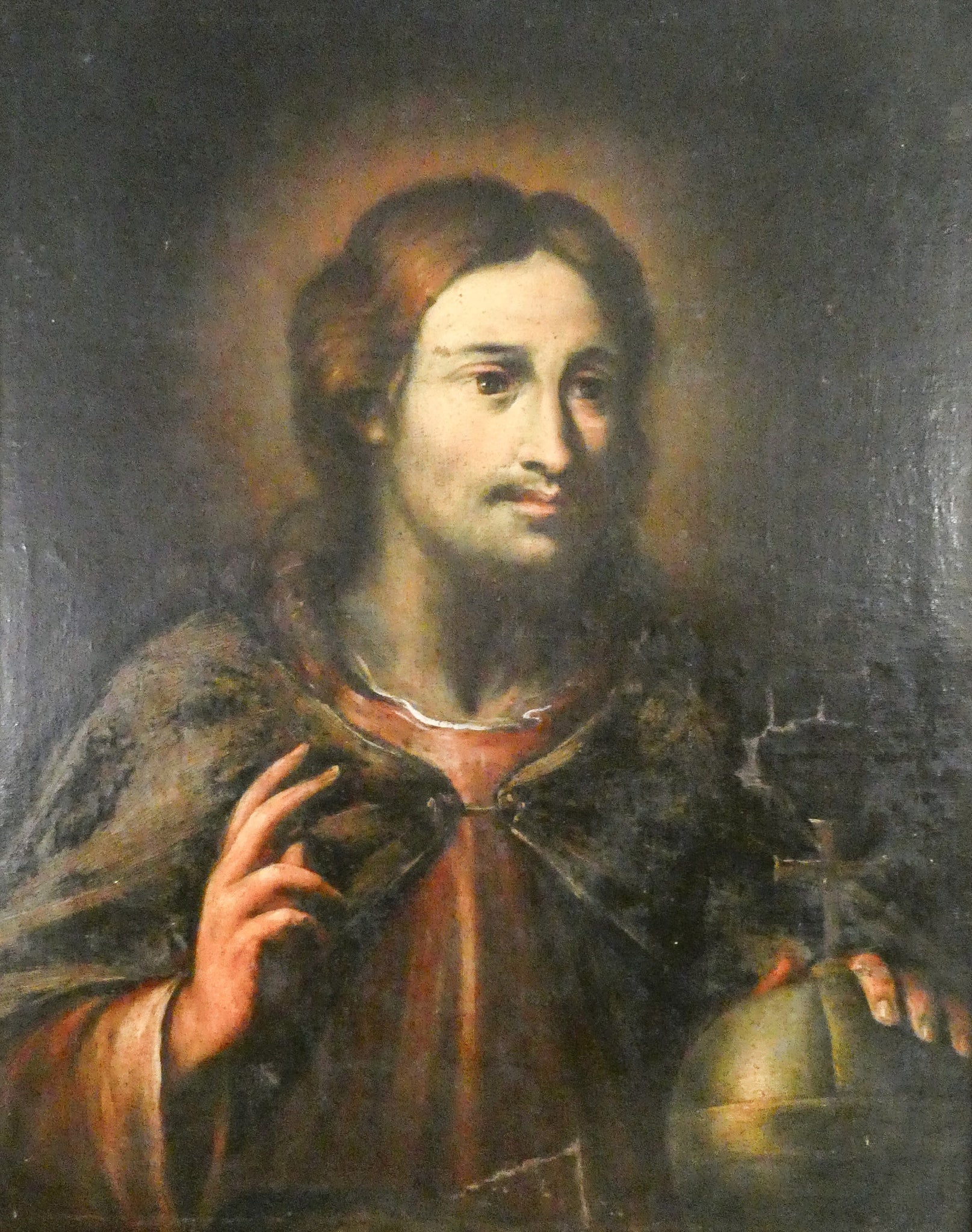 quadro epoca 1700 gesu cristo salvator mundi dipinto olio tela cornice antico
