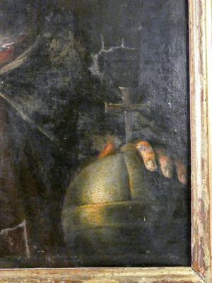 quadro epoca 1700 gesu cristo salvator mundi dipinto olio tela cornice antico