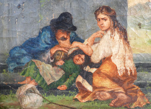 quadro epoca fine 1800 famiglia paesaggio dipinto olio tela cornice dorata