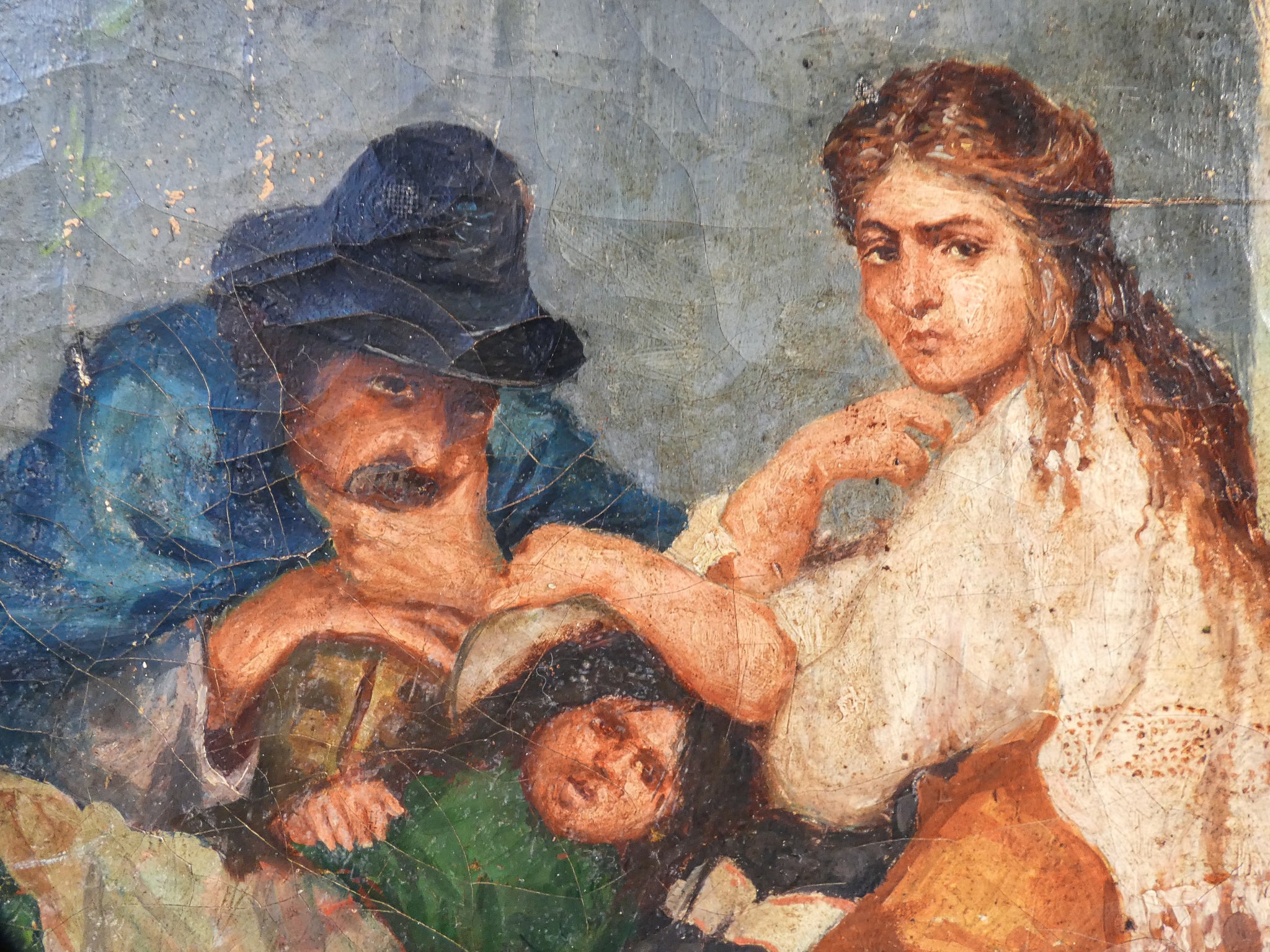 quadro epoca fine 1800 famiglia paesaggio dipinto olio tela cornice dorata