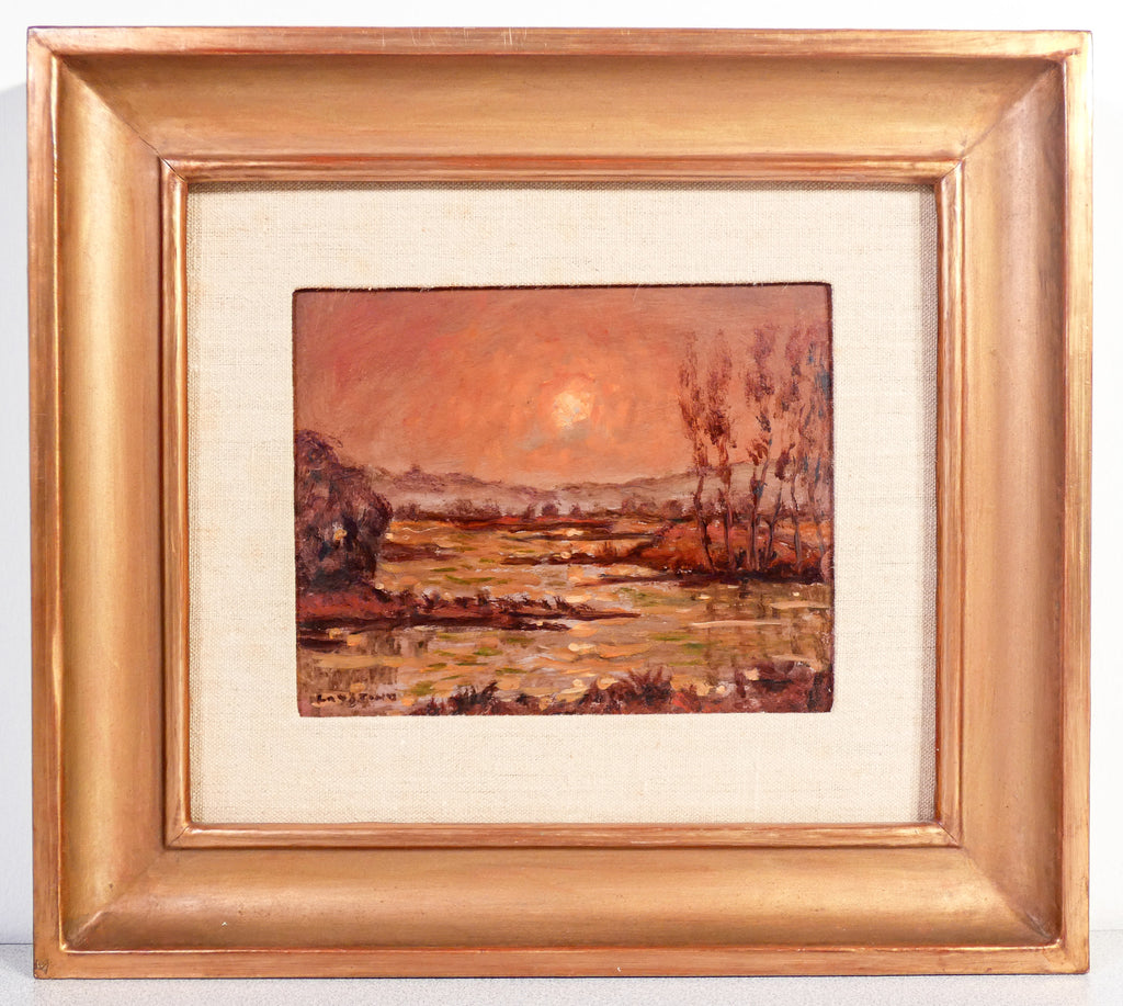 quadro firmato emanuele laustino tramonto sul tanaro epoca 1977 dipinto olio