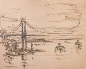 quadro firmato felice vellan 1960 carboncino carta new york ponte hudson