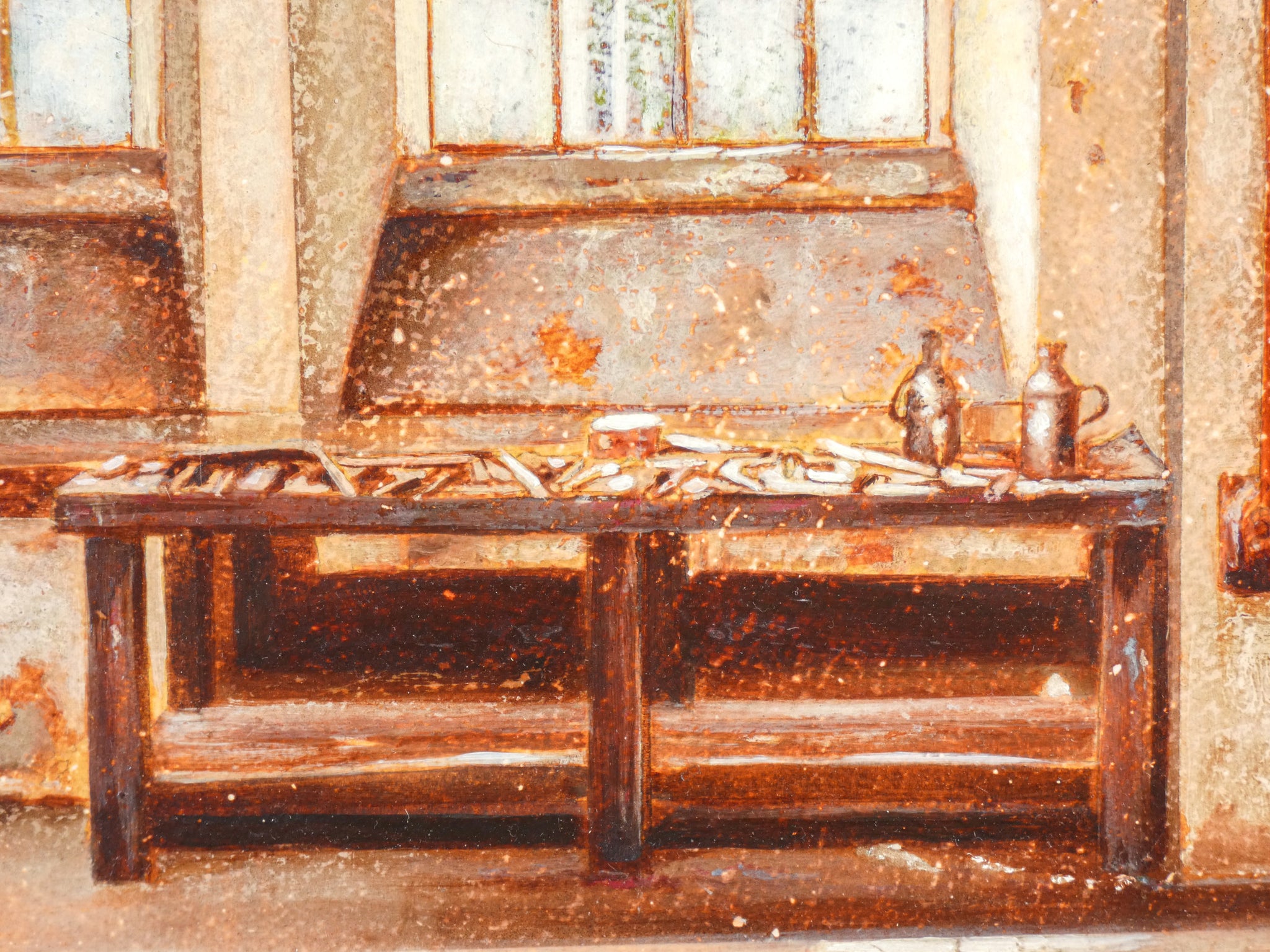 quadro firmato g baratta 1998 casa interno rustico italia dipinto olio legno