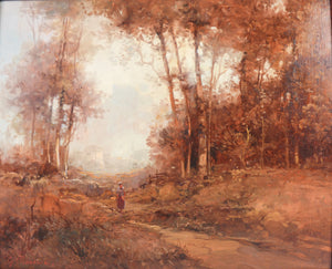 quadro firmato g piacenza paesaggio autunno 1950 dipinto olio cornice dorata