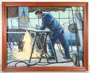 quadro firmato gandini saldatore metallurgico dipinto olio tavola epoca 1982