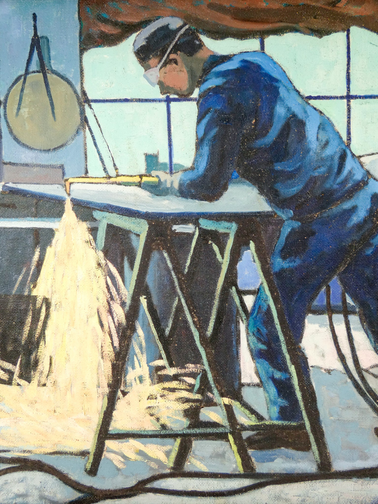 quadro firmato gandini saldatore metallurgico dipinto olio tavola epoca 1982