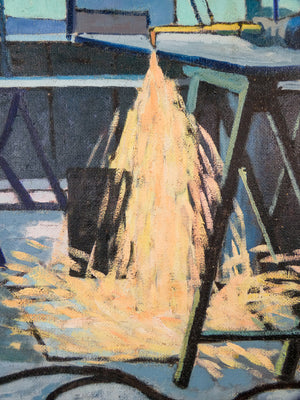 quadro firmato gandini saldatore metallurgico dipinto olio tavola epoca 1982