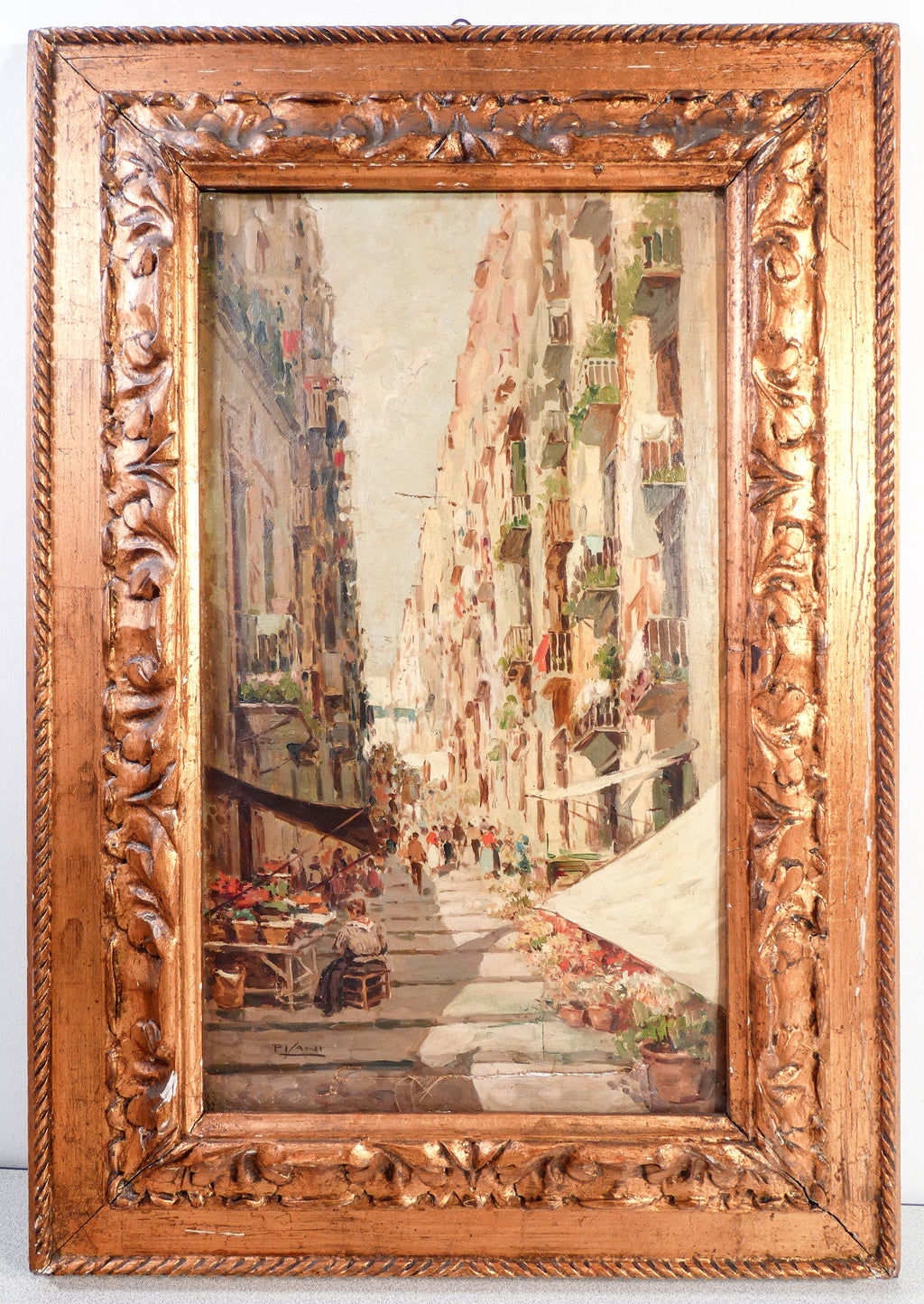 quadro firmato gustavo pisani mercato dei fiori napoli dipinto olio tela 1900