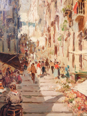 quadro firmato gustavo pisani mercato dei fiori napoli dipinto olio tela 1900