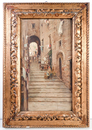 quadro firmato gustavo pisani scala di napoli dipinto olio tela epoca primo 1900