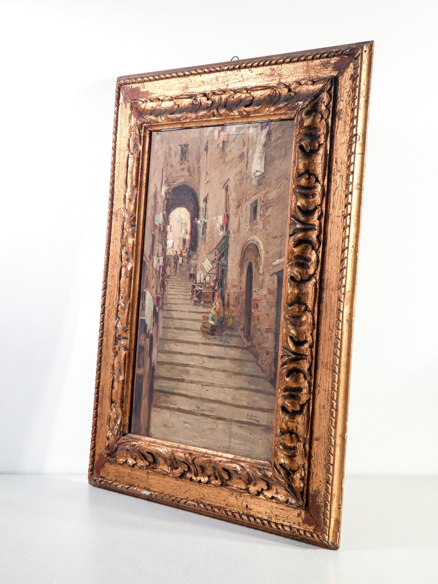 quadro firmato gustavo pisani scala di napoli dipinto olio tela epoca primo 1900