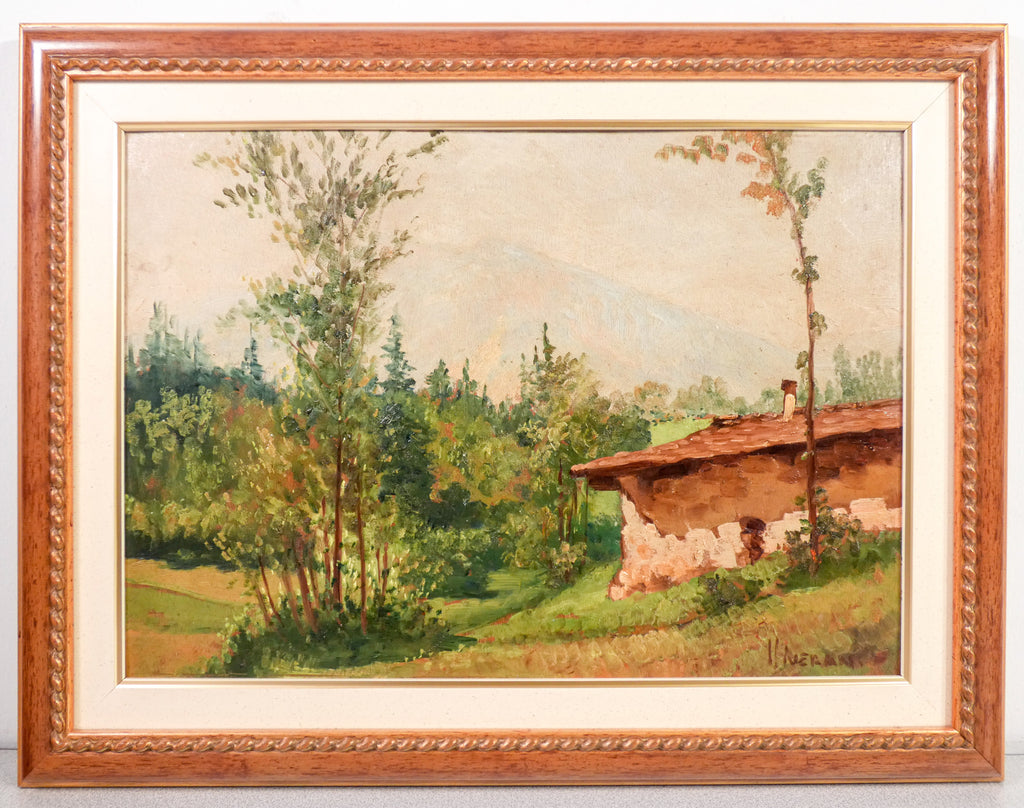quadro firmato luigi liverani dipinto olio tavola paesaggio bosco epoca 1940s