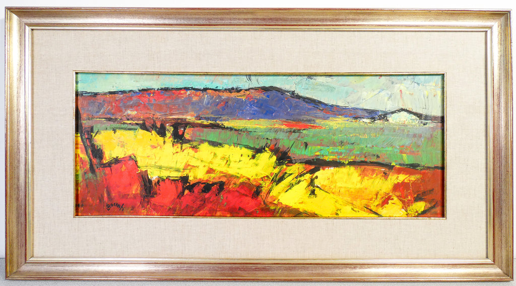 quadro firmato luigi roccati paesaggio astratto 1960s dipinto olio tavola