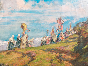 quadro firmato mario gachet processione frassineto canavese dipinto olio tela