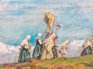 quadro firmato mario gachet processione frassineto canavese dipinto olio tela