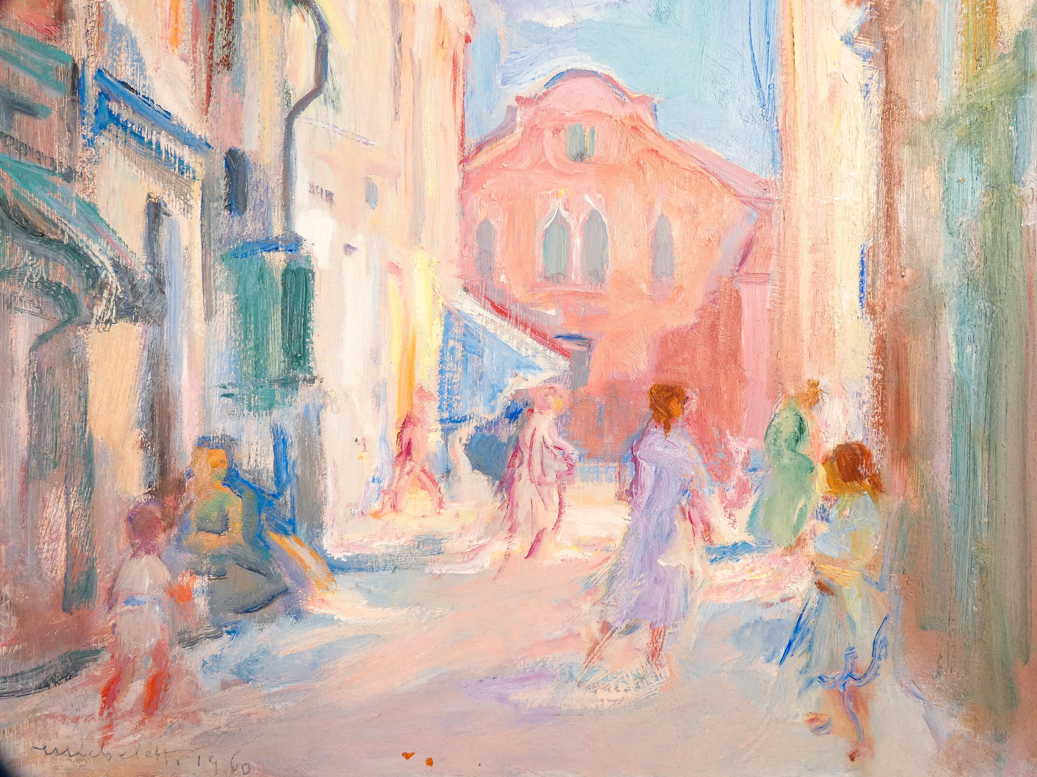quadro firmato mario micheletti 1960 dipinto olio tavola paesaggio chiesa