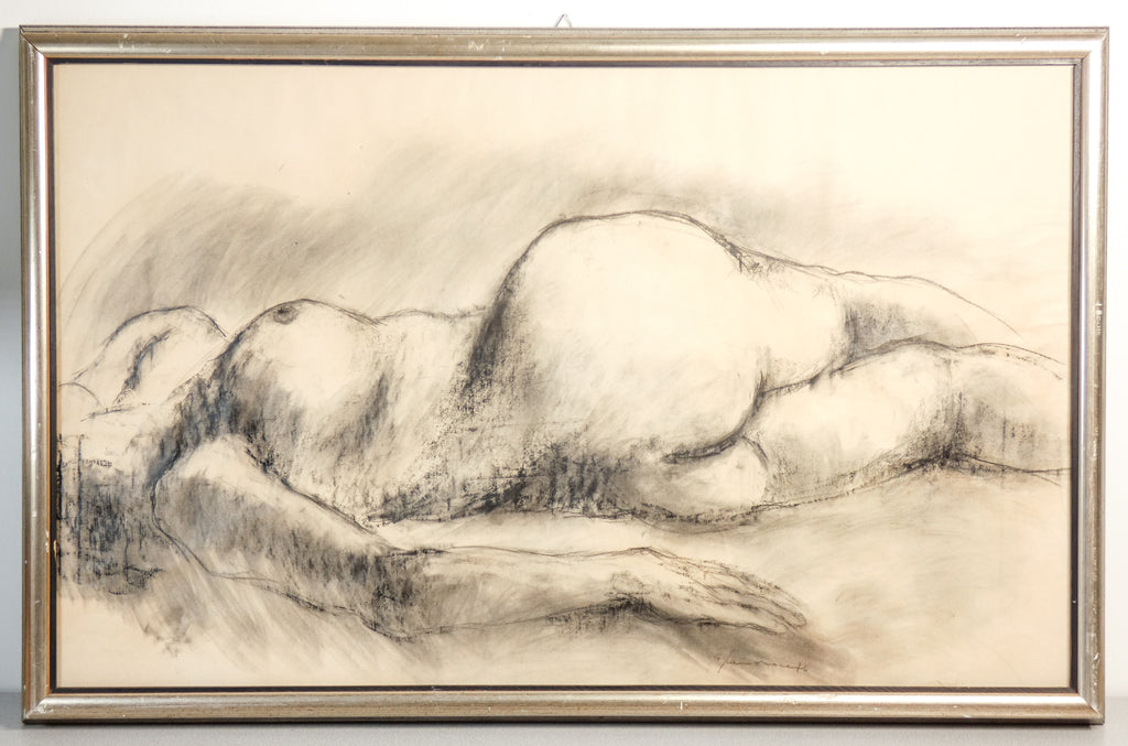 quadro firmato nudo donna dipinto disegno carboncino carta epoca 1976 italia