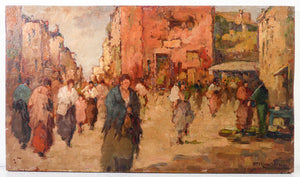 quadro firmato telesforo franchino venezia mercato dipinto olio tavola epoca