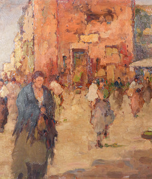 quadro firmato telesforo franchino venezia mercato dipinto olio tavola epoca