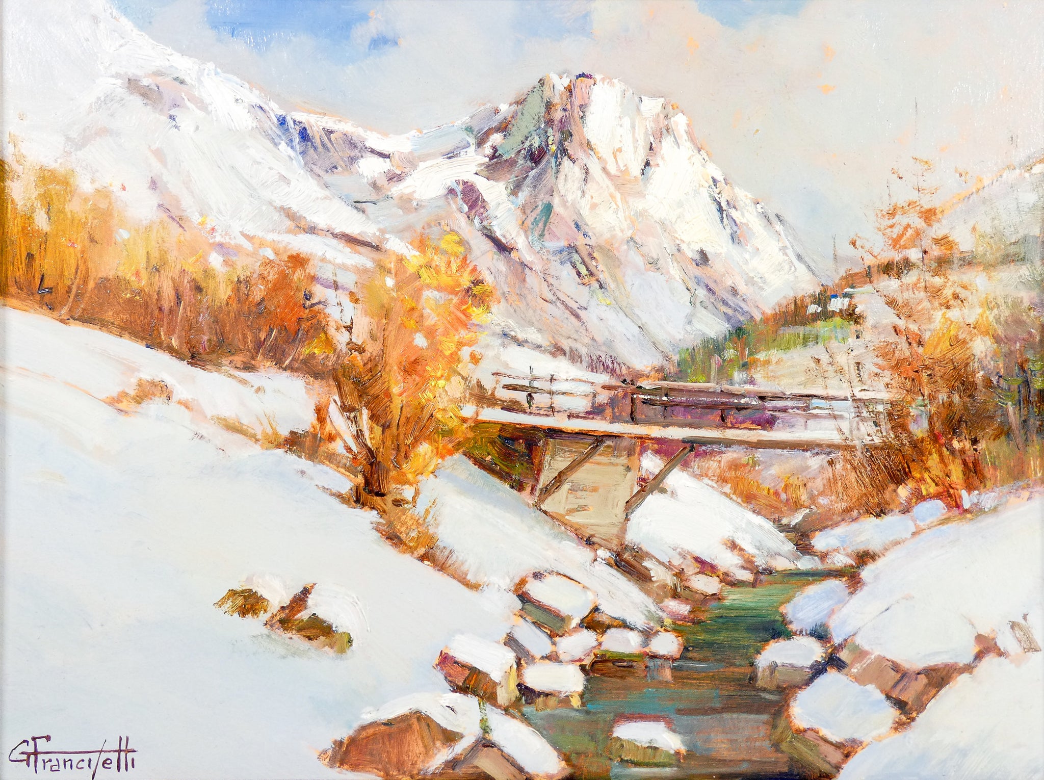 quadro gilberto francisetti dipinto olio tavola val susa paesaggio montagna