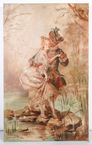 quadro giovane coppia amanti firmato datato 1900 dipinto olio tela nouveau