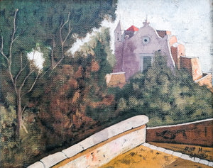 quadro lello m barresi dipinto olio tela paesaggio chiesa paese villaggio epoca